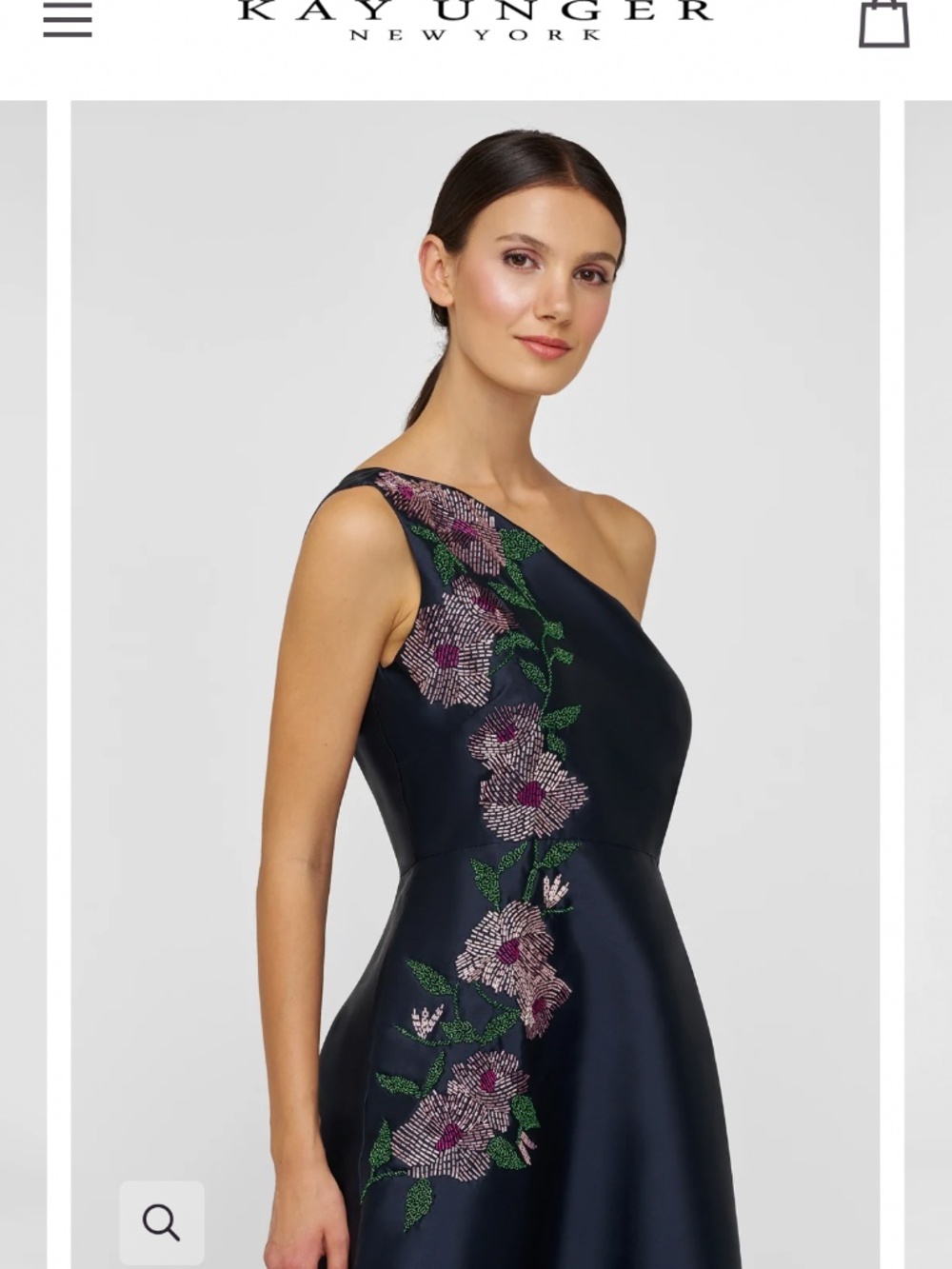 Kay Unger beaded floral asymmetrical gown